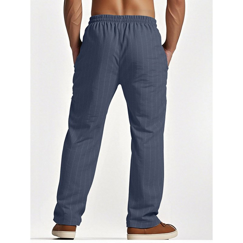 Linen Beach Shorts With Drawstring Vertical Stripes And A Straight-leg Breathable Fit - Image 3