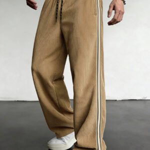 Spring New European And American Trendy Brand Black And White Striped Corduroy Breathable Drawstring Loose Outdoor Casual Straight-Leg Pants