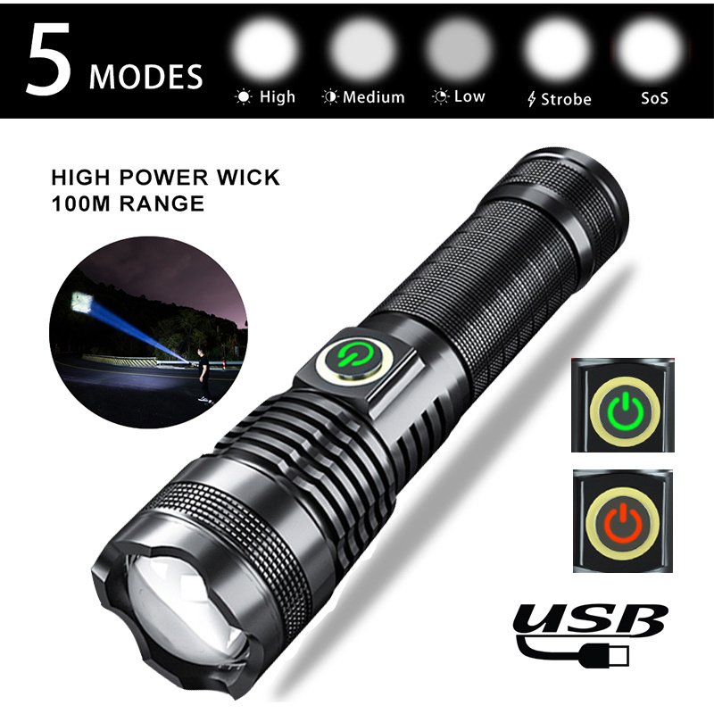 P50 Strong Light Zoom Flashlight Battery Display Usb Rechargeable Outdoor Lighting Strong Light Flashlight - Image 3