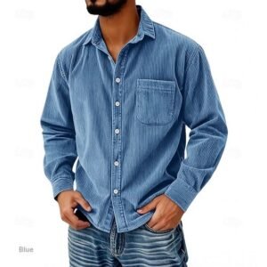 No-Iron Wrinkle-Resistant Striped Lapel Corduroy Men's Shirt