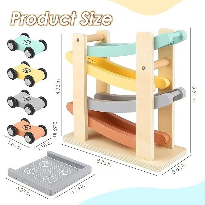 Wooden Inertia Sliding Track Car Educational Toy - Image 4