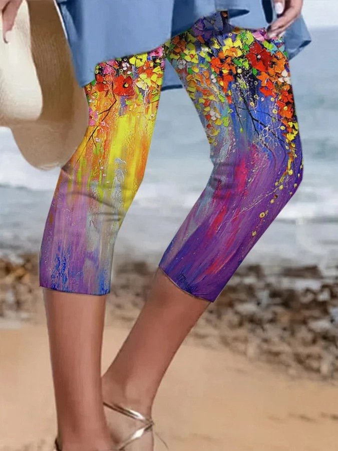 Women Can Wear Outside Casual Leggings Fifth Pants Oil Painting Graffiti Printed Plus Size Women's Clothing - Image 8