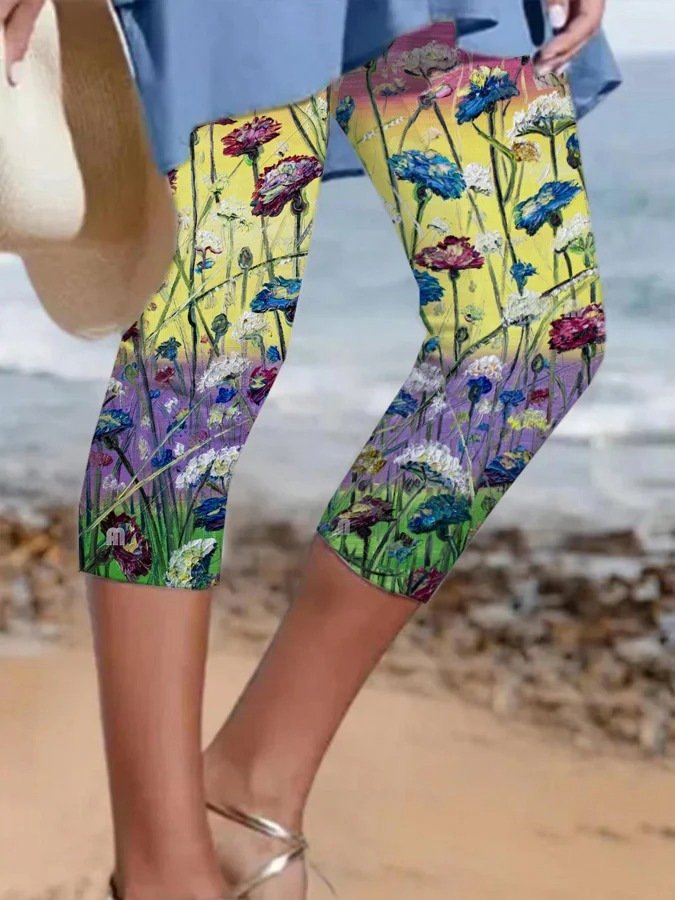Women Can Wear Outside Casual Leggings Fifth Pants Oil Painting Graffiti Printed Plus Size Women's Clothing - Image 9