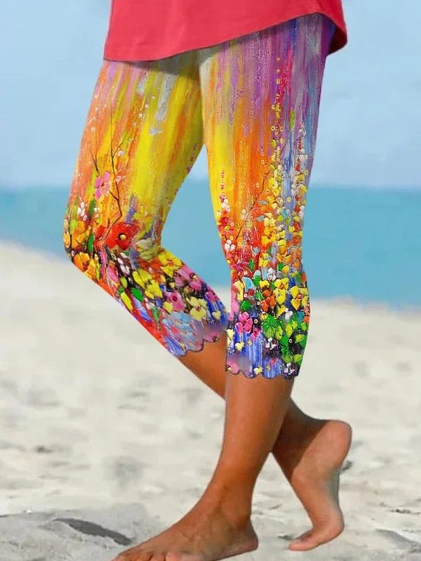 Women Can Wear Outside Casual Leggings Fifth Pants Oil Painting Graffiti Printed Plus Size Women's Clothing - Image 5