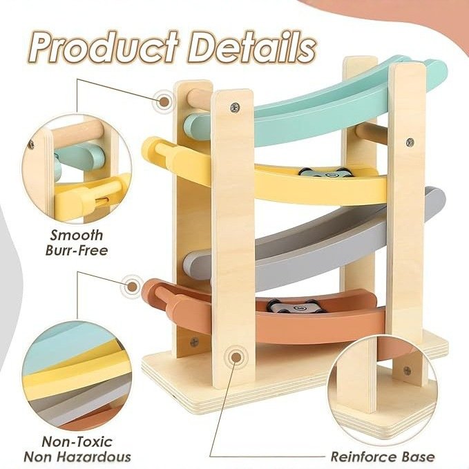 Wooden Inertia Sliding Track Car Educational Toy - Image 3