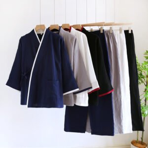 Mens Kimono Hanfu Pure Cotton Gauze Pajama Set