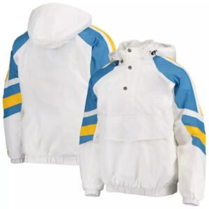 Casual Men Hooded Windbreaker Jacket Color Block White Blue Yellow Stripes Half Zip Pullover Anorak Windproof Outerwear For Streetwear
