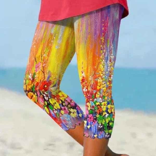 Women Can Wear Outside Casual Leggings Fifth Pants Oil Painting Graffiti Printed Plus Size Women's Clothing - Image 7