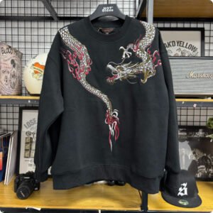 Mens Loose-Fit Sweatshirt With Dragon Embroidery And Round Neck
