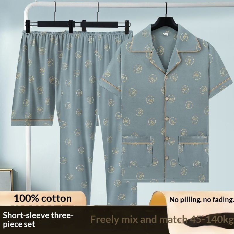 Pure Cotton Three-Piece Pajama Set For Men - Image 2