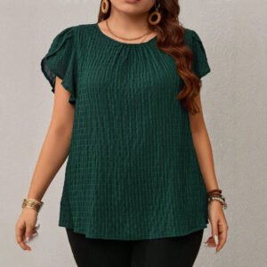 Womens Plus-Size Loose-Fit Crew-Neck Short-Sleeve Top