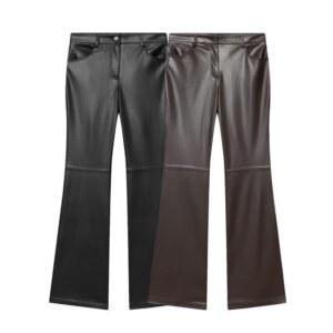 Cord-waist Micro-flared Pants For Leg-lengthening, Figure-hugging Casual Leather Pants