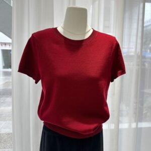 Womens Knitted Round-neck Short-sleeve Top