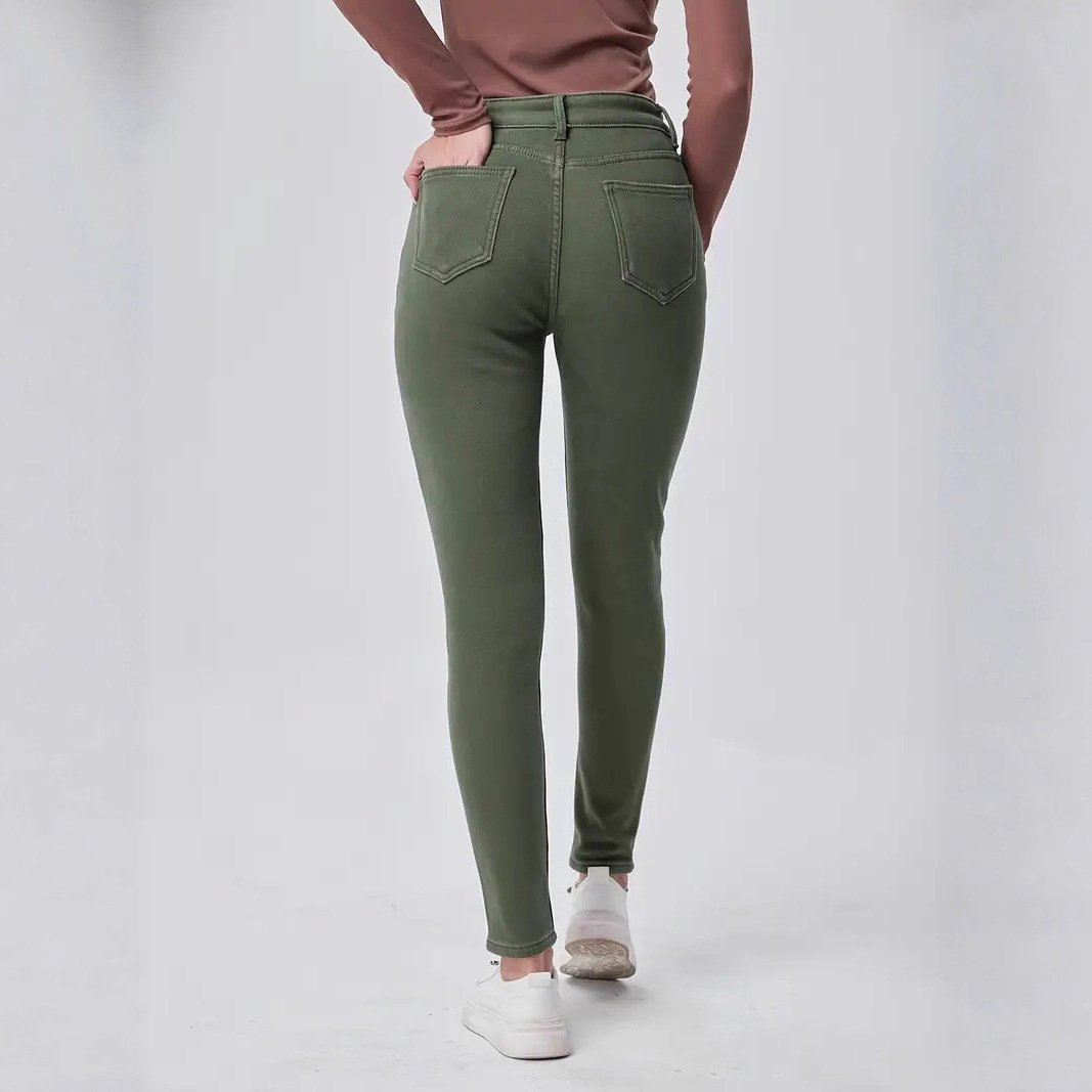Dark Green Washed High Waist Slim Fit Skinny Denim Trousers - Image 2