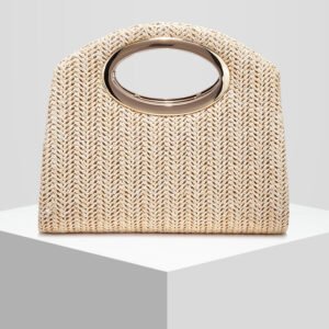 New Womens Straw-Weave Striped Evening Crossbody Bag