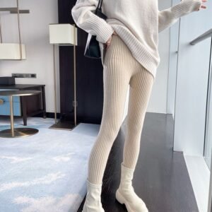 Versatile Solid-Color Ribbed Knit Pants For Women To Wear At Home