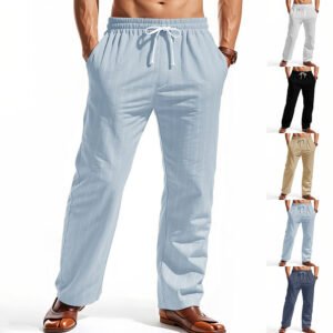 Linen Beach Shorts With Drawstring Vertical Stripes And A Straight-leg Breathable Fit