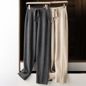 Knitted Casual Pants With An Elastic Waist Draping And Versatile