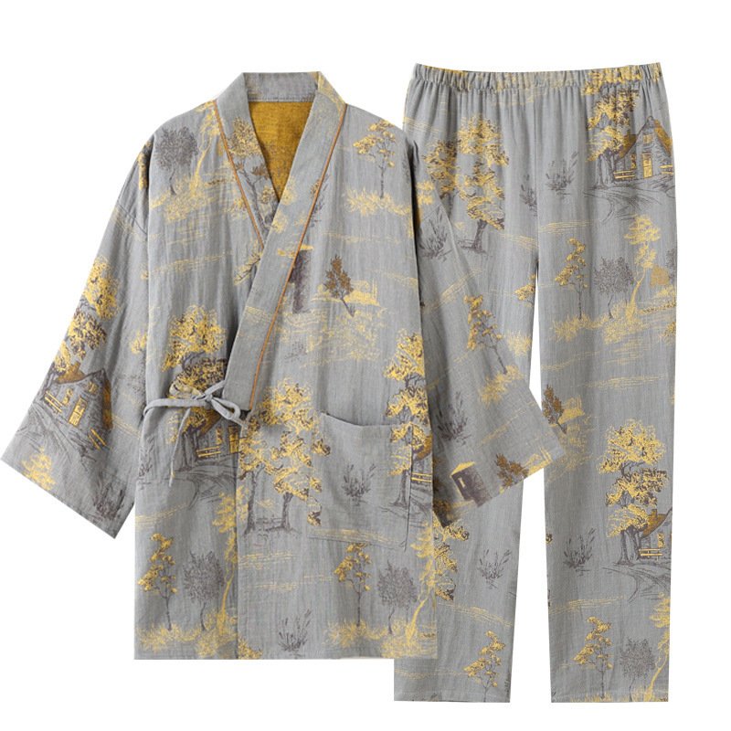 Pajama Hanfu Loungewear Pure Cotton Yarn-Dyed Jacquard Loose-Fit Lace-Up Home Set - Image 5