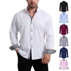 Jiana Cross-Border Specializes In Men's Shirts, Double-Breasted Stretch Non-Iron Business Shirts, Men's Long-Sleeve Temu Popular Shirts
