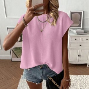 Womens Short-sleeved Casual Stylish Loose-fitting Crew-neck Sweater