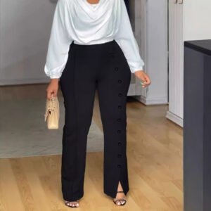 Fashionable High-waisted Solid-color Flared Pants