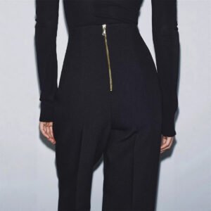 Retro Fashion Versatile Slimming High-waisted Pants With Zip Decoration