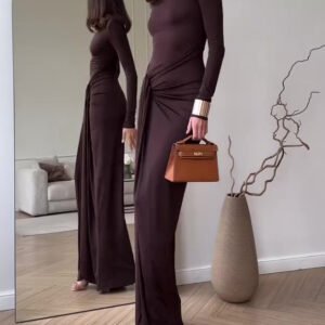 Solid Color Long Sleeve Slit Maxi Dress