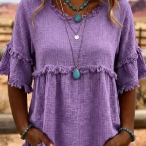 Womens Loose-Fitting Short-Sleeve Casual Blouse