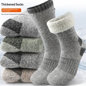 Mens Winter Fleece-Lined Thermal Mid-Crew Socks For Outdoor Sports And Hiking