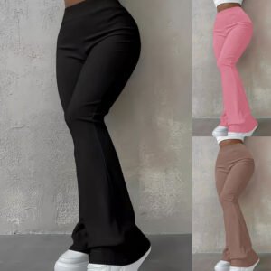 Cross-border Amazon Women's Autumn And Winter Explosions Casual Simple Fashion Slim Rib Leggings Solid Color High Waist Pants