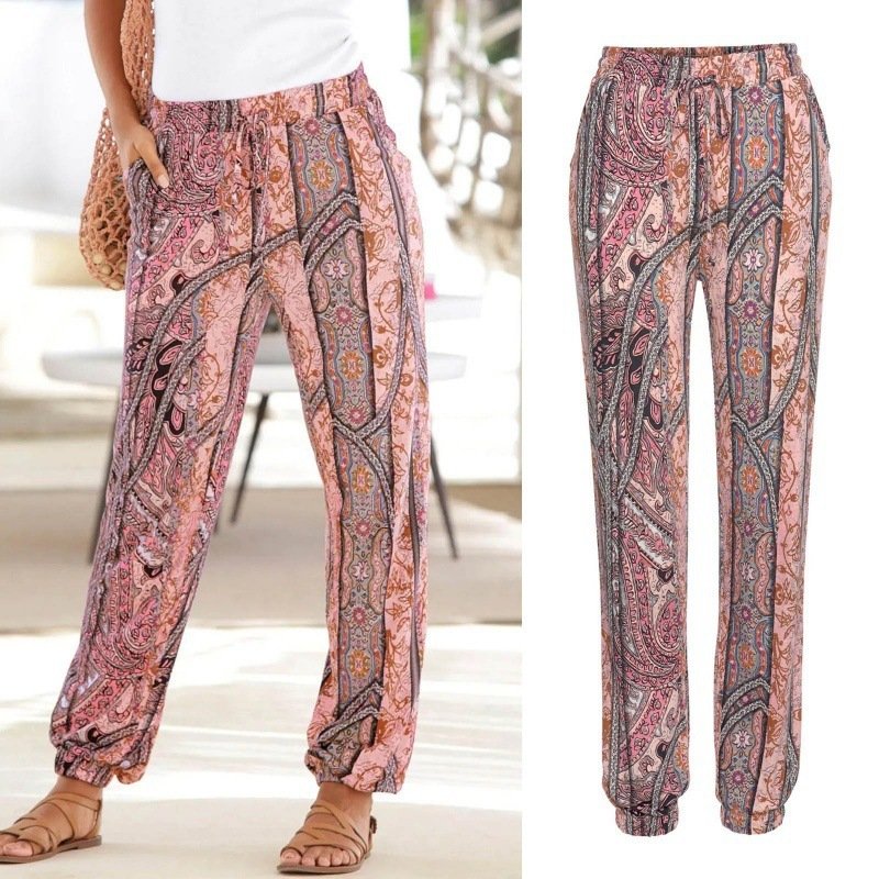 Women's Elastic Waist Printed Pocket Lace-up Leggings - Image 4