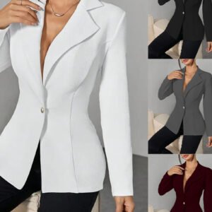 European And American Cross-Border New Fashion Style Waist-Cinching Lapel Single-Button Solid Color Blazer For Women