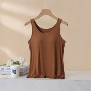 Women's Padded Vest Bra, Built-in Bra Tank Top, Slim Fit, Flattering Modal Underwear For Summer-caramel Color