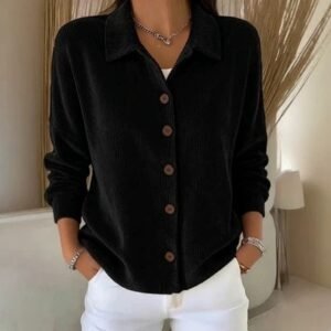 Anno New Women's Ribbed Button Versatile Cardigan Long Sleeve Shirt Jacket