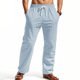 Linen Beach Shorts With Drawstring Vertical Stripes And A Straight-leg Breathable Fit - Image 2
