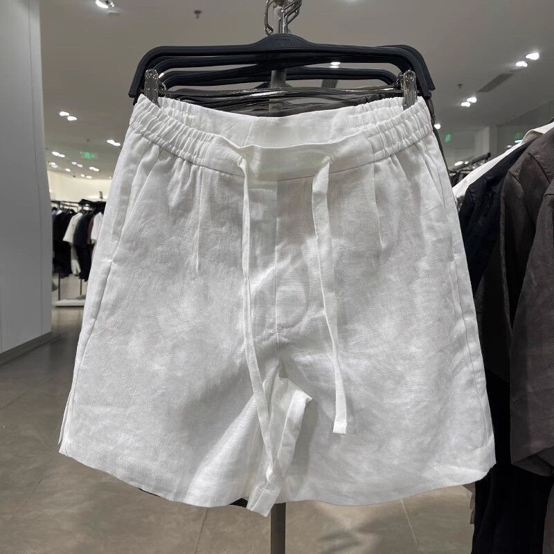 Elastic-waist Casual Loose-fit Linen Shorts - Image 3