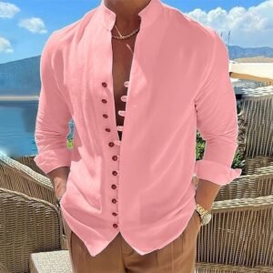 New Men's Vintage Cotton Linen Casual Loose Fit Long Sleeve Shirt