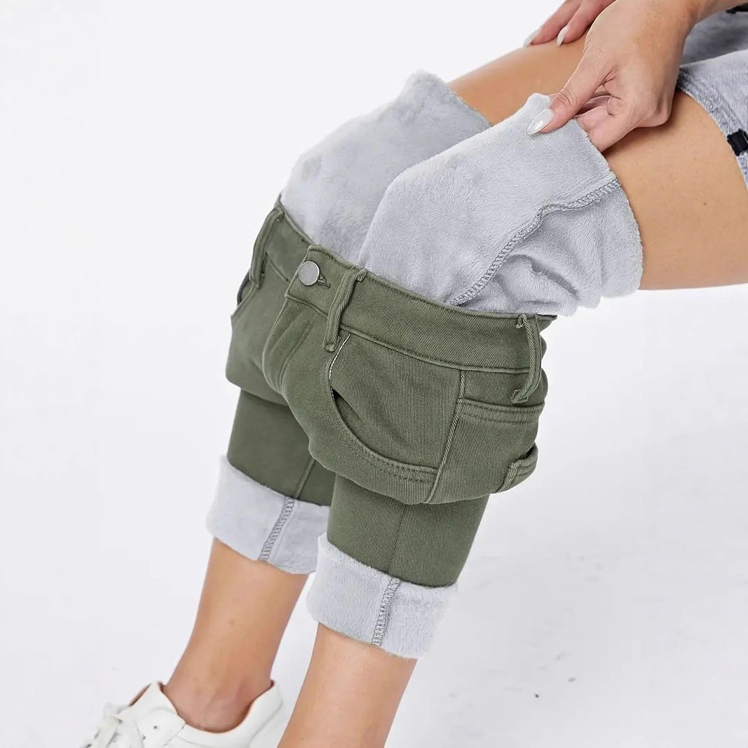 Dark Green Washed High Waist Slim Fit Skinny Denim Trousers - Image 3