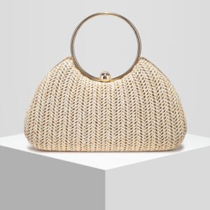 Womens Straw-Weaved Striped Evening Bag Party Handbag Box Bag