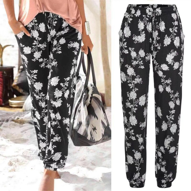 Women's Elastic Waist Printed Pocket Lace-up Leggings - Image 5