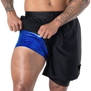 2-in-1 Double-Layer Men's Sweat Shorts Sauna Suit Bottoms Compression Training Gym Sports High-Elastic Milk Silk