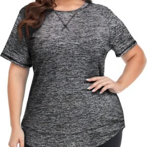 2026 Plus Size Women's Summer Sports Short Sleeve Breathable T Shirt Yoga & Fitness Quick Dry Cationic Top