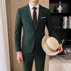 Dark Green Mens Two-piece Suit Set