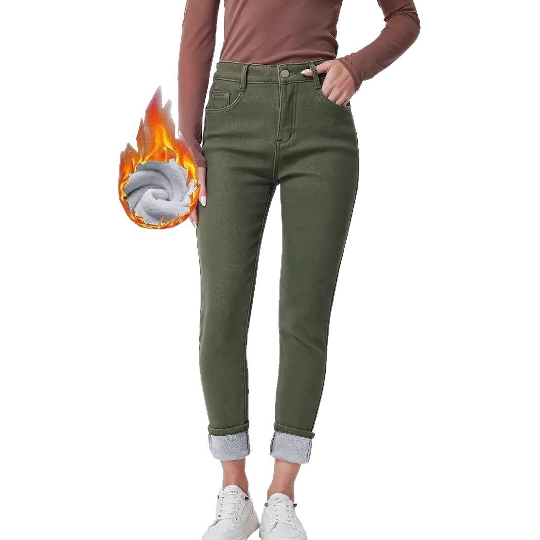 Dark Green Washed High Waist Slim Fit Skinny Denim Trousers - Image 4