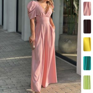 Summer New Women's Clothing Amazon European And American Cross-Border Jumpsuit Fashion Sexy Pleated High-Waisted Flared Pants