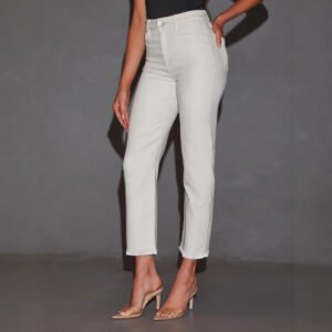 Plus-size Womens White Mid-rise Straight-leg Jeans