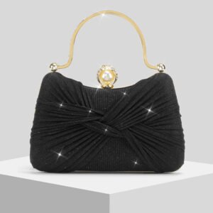 Womens Pleated Shimmering Evening Bag Handbag Crossbody Bag Clutch