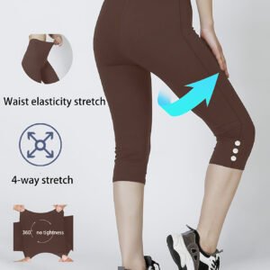 Women High Waisted Capri Leggings, Buttery Soft Yoga Pants, 4-Way Stretch Workout Athletic Cropped Pants For Daily Gym Fitness