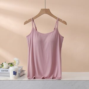Women's Padded Vest Bra, Built-in Bra Tank Top, Slim Fit, Flattering Modal Underwear For Summer-bean Powder